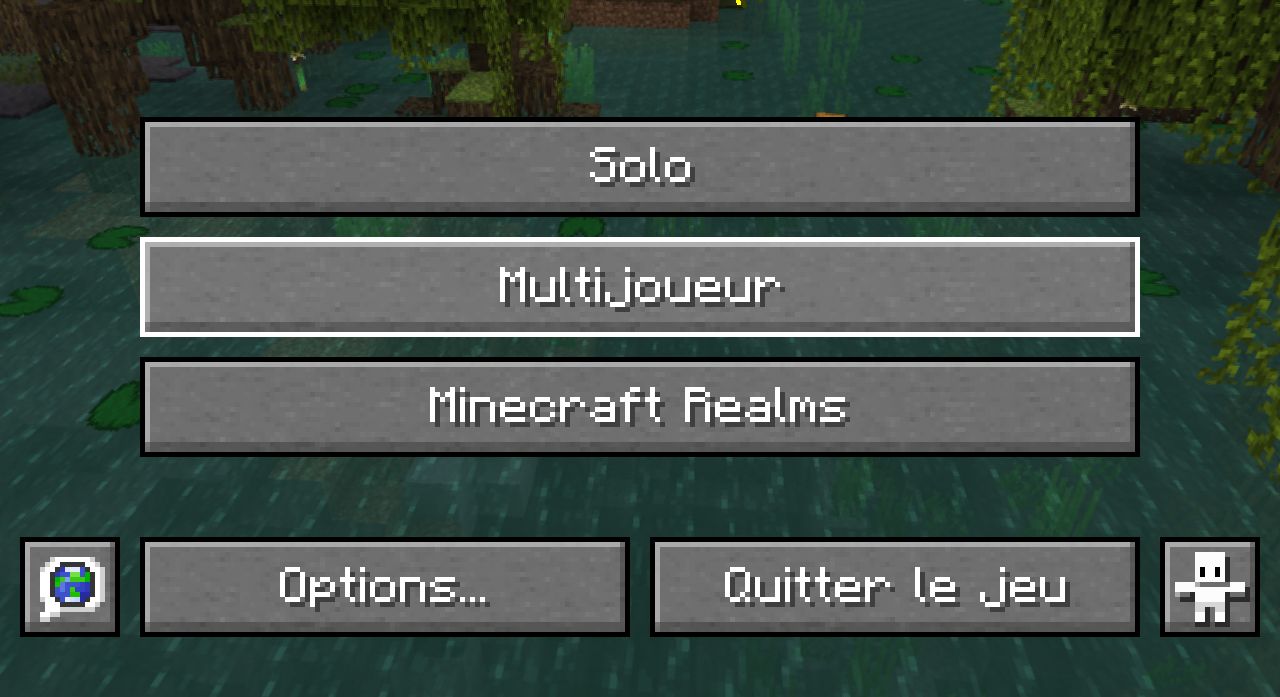 Menu principal de Minecraft Java Edition, avec le bouton « Multijoueur » sélectionné